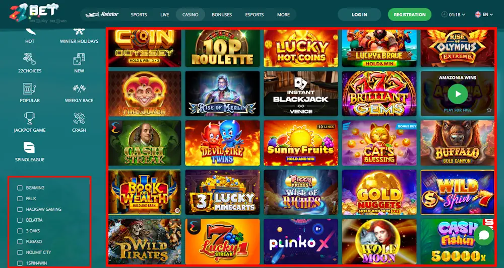 22Bet Casino Slots Screenshot